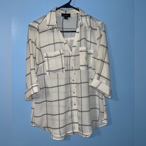 Black and White Plaid Button Shirt, Medium